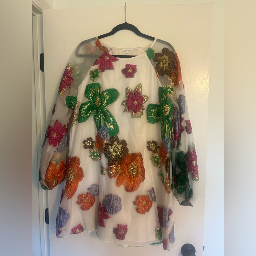 En Creme Floral Embroidered Mini Dress